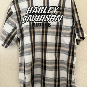 Harley-Davidson Men's Plaid Shirt - Black, White, and Brown